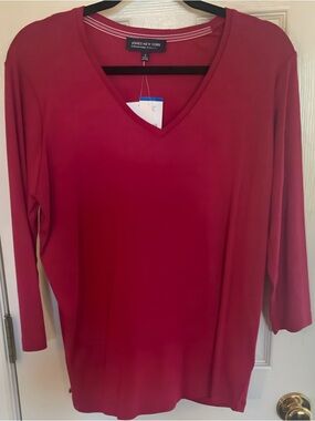 Jones New York Deep Berry V-Neck Long Sleeve Top-Size 1X New With Tags